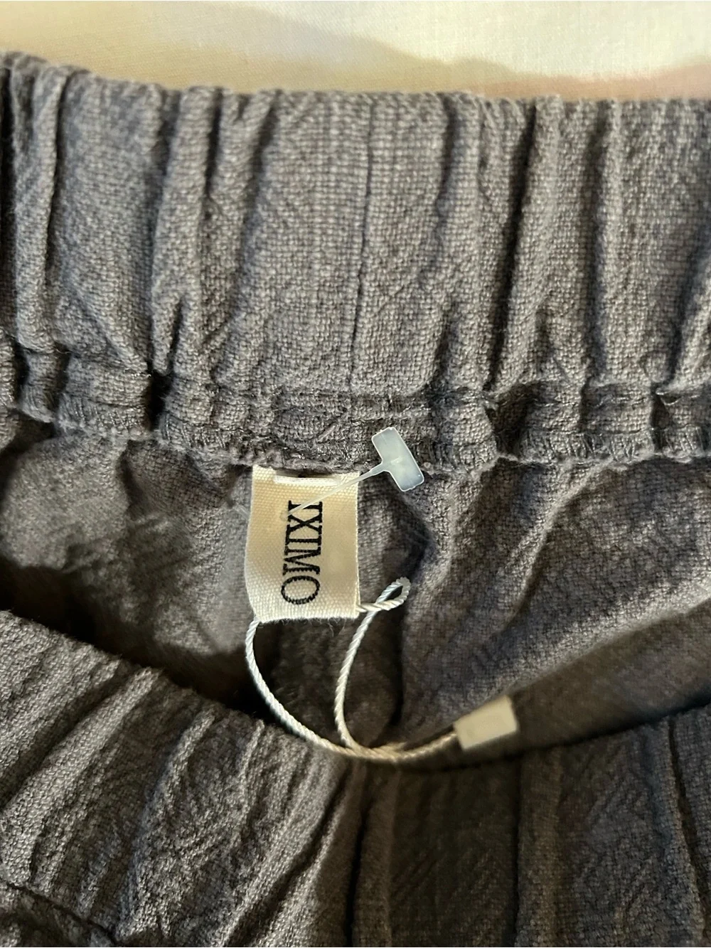 XIMIO Linen Blend Barrel Pants Charcoal Lagenlook Lantern Leg Boho Pull On Sz L